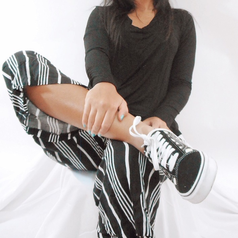 Flared Striped Drawstring Pants